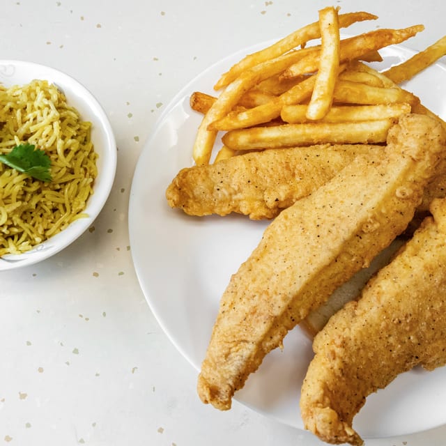 Catfish, Fries + Rice Combo.
