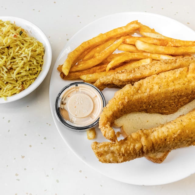 Tilapia, Fries + Rice Combo.